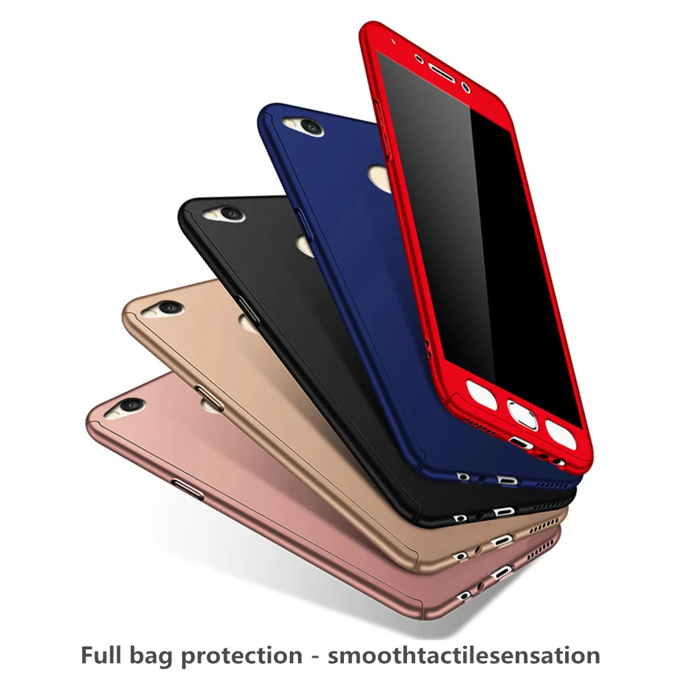 360 Protective Case For Xiaomi 5X Redmi 3S 4X Note4 Note4X Tempered Glass Front Back Cover Full Body Coverage Protection Shells |