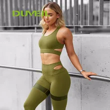 DUVEIL сексуальные спортивные костюмы для йоги Военный Зеленый женский жилет+ Леггинсы для йоги с открытой спиной Йога набор бодибилдинг тренажерный зал Спортивная одежда для бега