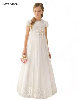 

High Quality Ivory Lace Girls First Communion Dress Chiffon Lace Girls Dresses Kids Birthday Gown Custom Made Size2-16Y
