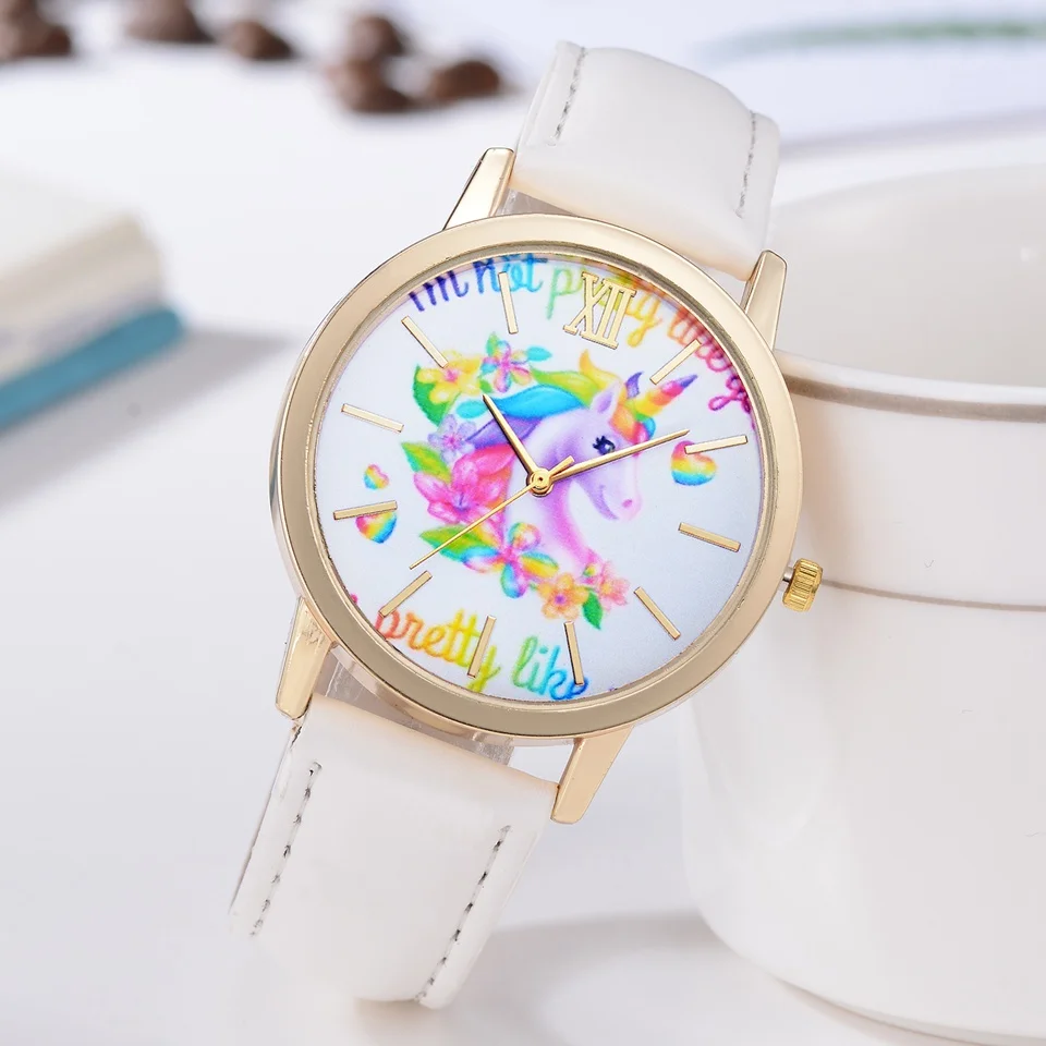 

2018 Fashion Women Horse Flower Horse Leather Cartoon Watches New Girls Ladies Students Dress Quartz Party Wrist Watches