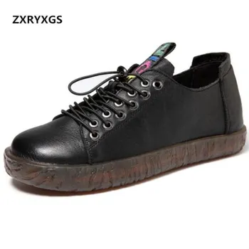 

2019 Newest Spring Soft Comfort Full Genuine Leather Shoes Women Sneakers Flat Shoes Casual Wild Comfortable Women Shoes Flats