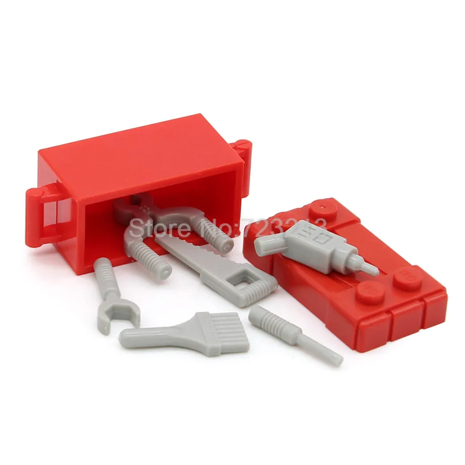 

Single Sale Tool Box with 6pcs Tools Parts Wrench MOC City Accessories SWAT Model Legoingly Building Blocks Brick Kits Toys