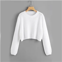 Свитер для женщин с круглым вырезом и длинным рукавом, белый свободный крой, пуловер для девочек, Осенний Повседневный свитер - Цвет: Белый