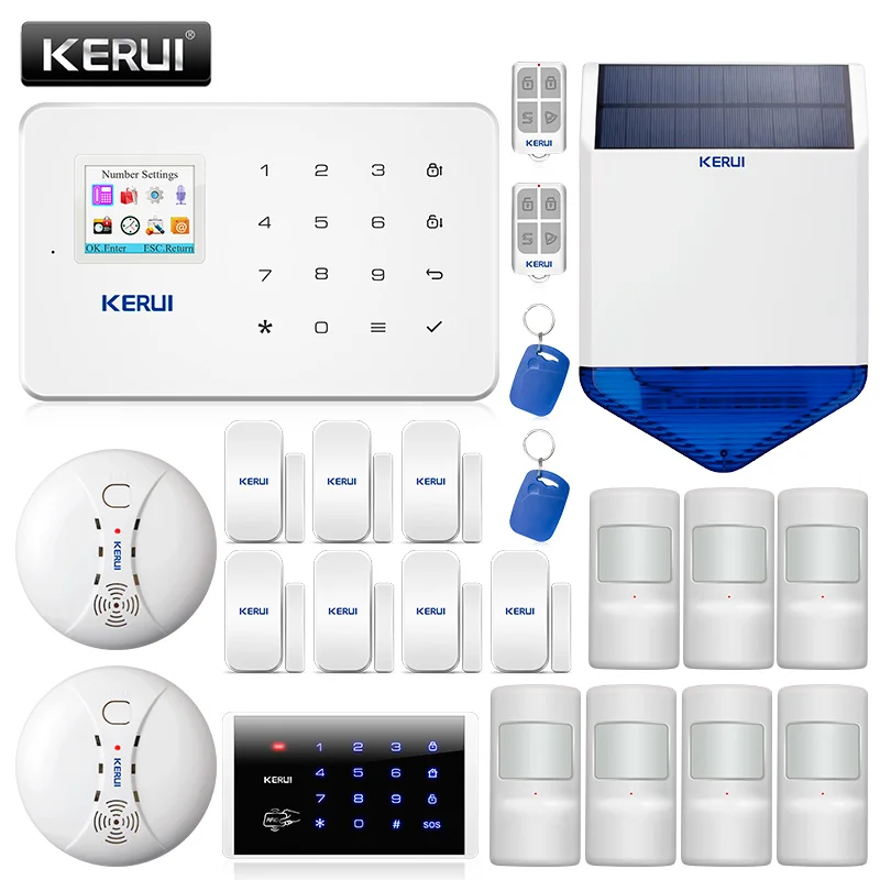 

Kerui G18 Home Security Alarm System GSM Burglar Alarm Motion Detector Wireless Smoke Detector Work with IP WiFi Camera