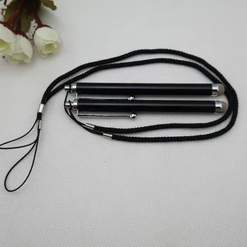 

50pcs/lot mobile phone flat capacitor pen conductive touch screen pen black metal pen customized logo lanyard gift pen