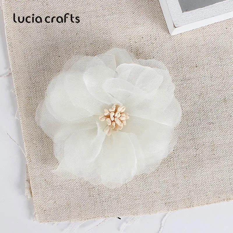 Lucia crafts, несколько цветов, опция около 55 мм, искусственная ткань, цветок, Свадебная вечеринка, для украшения своими руками, 5 шт./6 шт., B0209 - Цвет: beige  5pcs