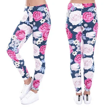 

New Style in Autumn 2017 Women Floral Long Pants High Waist Fitness Leggings Stretch Trousers