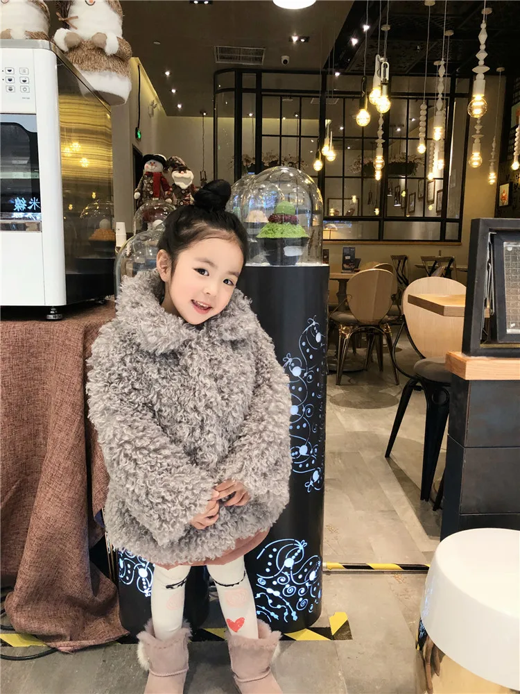 Girls Fur Winter Jacket Turn-down Collar Kids Jackets Winter Heavyweight Girls Faux Fur Outerwear Children Fur Coats Kids Jacket