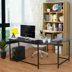 Goplus l-образный угловой компьютерный стол ПК ноутбук Рабочий стол офисный черный HW56370BK