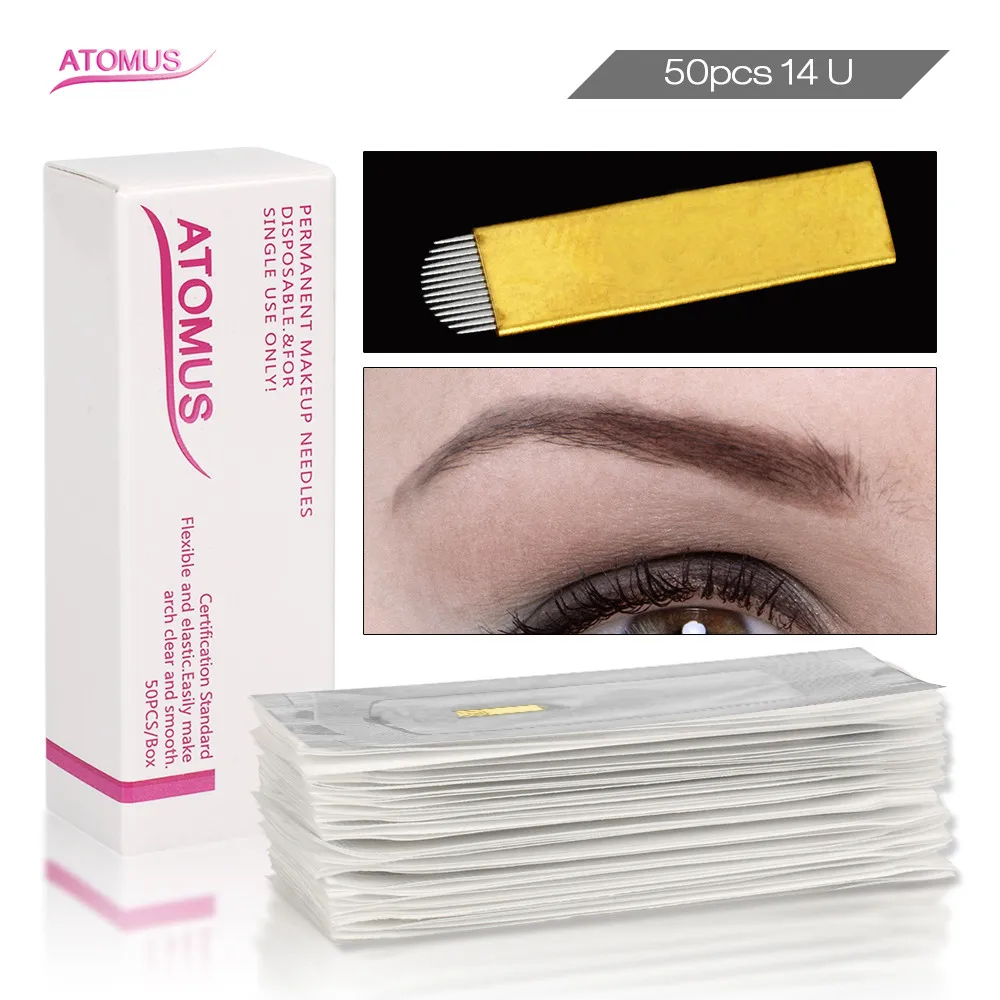 

50pcs PCD14 U-Shaped Tattoo Blade Tattoo Needles Agujas Microblading Microblade Needles Eyebrows Tattoo Needle Biomaser Needles