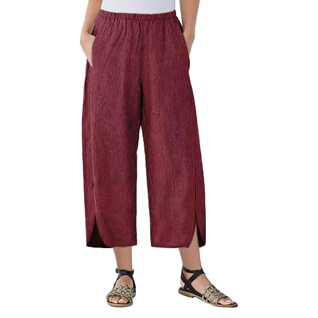 Womail женские брюки модные повседневные свободные брюки льняные с карманом широкие брюки для женщин длинные брюки простые уличные праздничные J710 - Цвет: RD