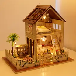 Бесплатная доставка Сборка DIY Миниатюрная модель комплект Деревянный Кукольный дом, Париж Многоквартирный дом игрушка с мебелью