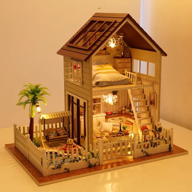 Gratis Verzending Assembleren DIY Miniatuur Model Kit Houten Poppenhuis