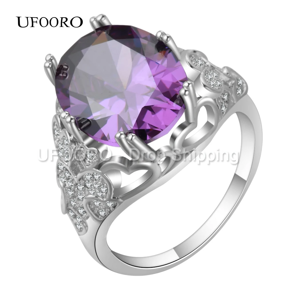 UFOORO Luxury Love Heart Design Women Enagement Wedding Rings For