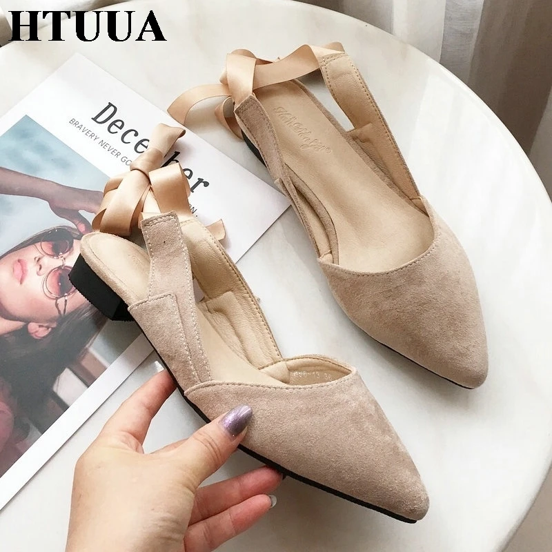 

HTUUA Fashion Ankle Strap Cross-tied Women Slippers Summer Shoes Square Heel Pointed Toe Lace-Up Slides Outside Flip Flop SX1970