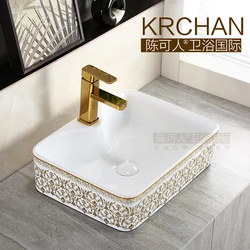 

Krchan sanitary ware ceramic color gold belt square art basin counter basin