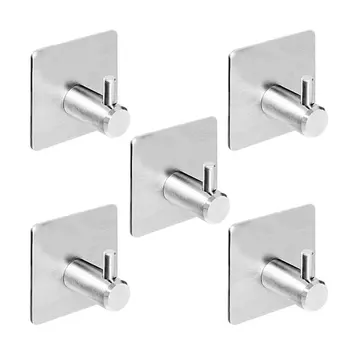 

SHGO-Pack 5 Hooks self-adhesive hook, bag 5 304 stainless steel hat towel robes hanger hanger bathroom kitchen washroom closet