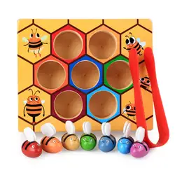 Интеллект Обучающие игрушки ловить клип Твердые рабочие пчелы руки-на деревянные игрушки соты яркий цвет