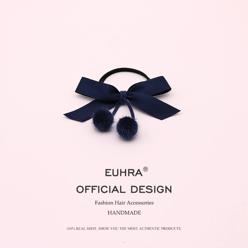 EUHRA, 5 цветов, сатиновая эластичная резинка для волос с бантиком, заколка для волос для женщин, повязка для волос, Детская резинка, аксессуары для волос - Цвет: Navy