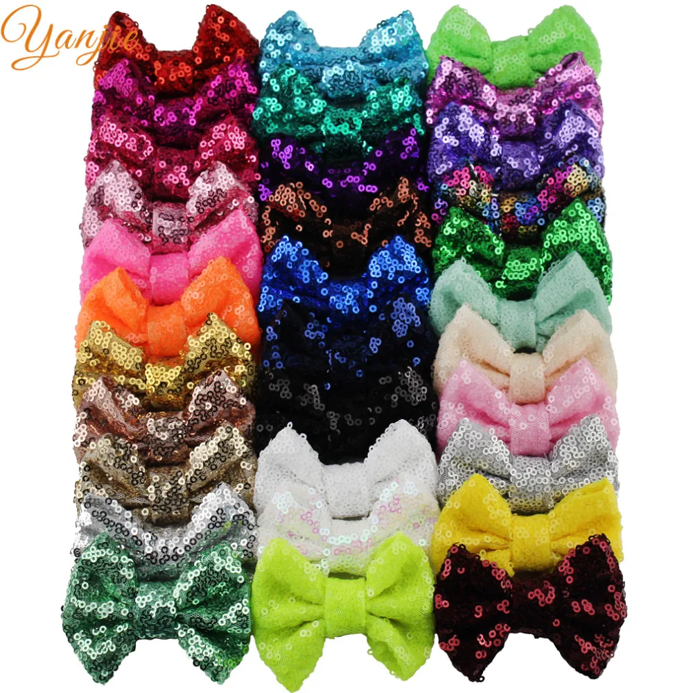 

Free DHL 300pcs/lot 3" Sequins Bow WITHOUT Hair Clips Girls Solid Tiny Glitter Hair Bow For Kids DIY Headbands Hair Accessories