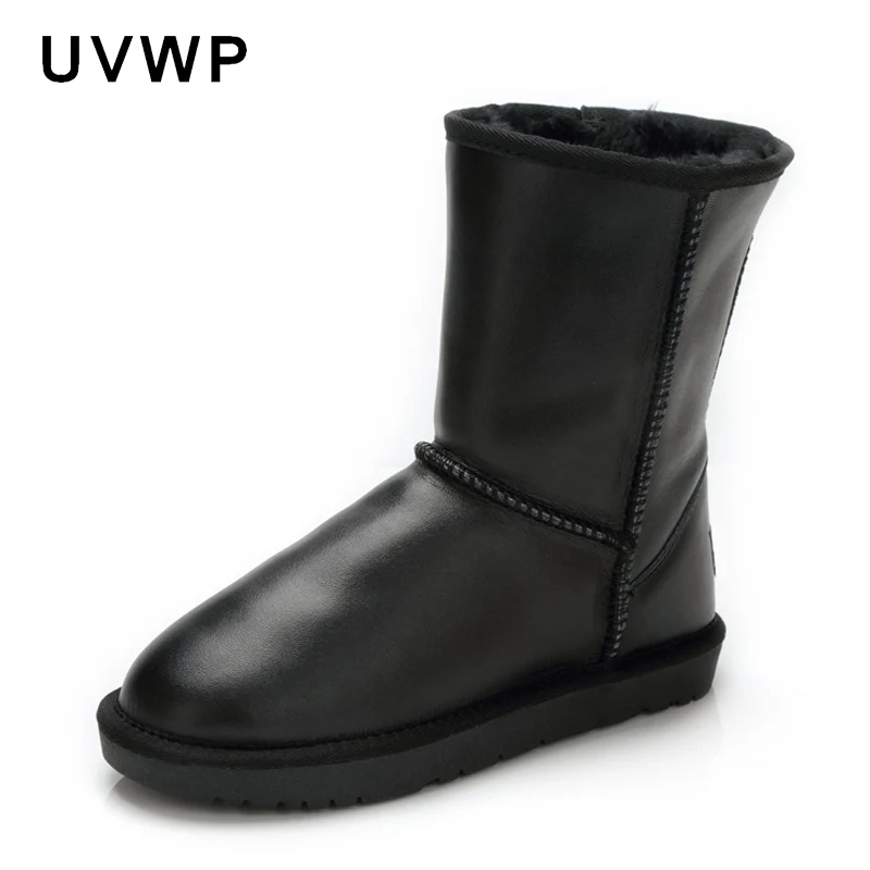 

Free Shipping Classic Waterproof Genuine Cowhide Leather Snow Boots Warm Women Boots Shoes for Women Winter Boots