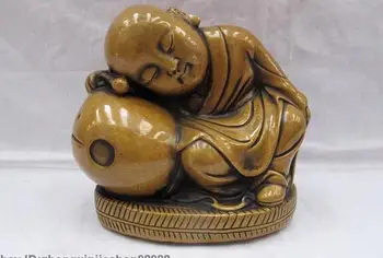 

Tibet Pure Bronze Muyu pillow to sleep Buddhist Little monk Buddha Statue