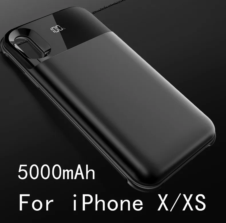 Умный чехол для зарядного устройства с цифровым дисплеем для IPhone X XS Max, чехол для iPhone X R - Цвет: For iPhone XS-Black