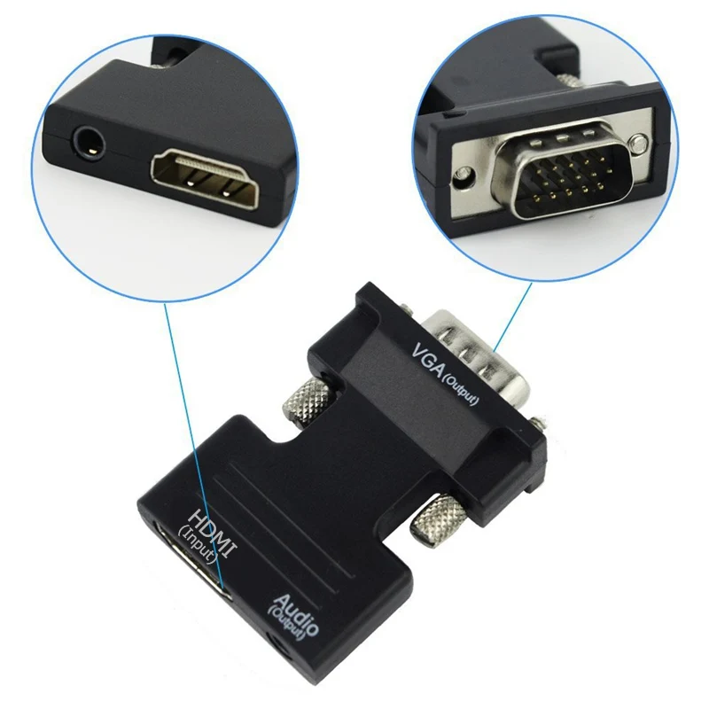 Rankman HDMI to VGA Converter Adapter with Audio Female to Male Cables 1080P for HDTV Monitor Projector PC