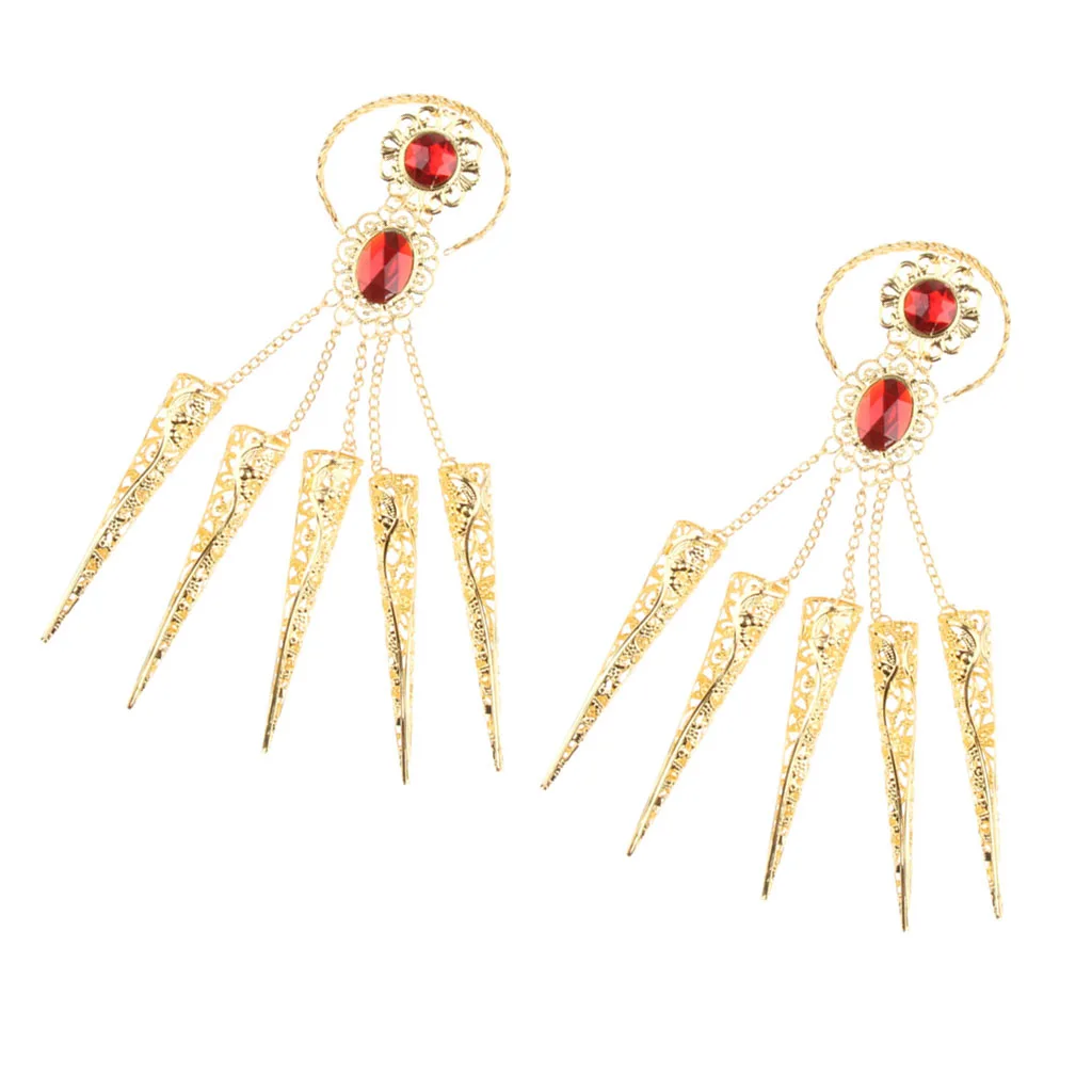 Pack Of 2 Indian Dance Gold Bracelet With Long Finger Nails For Costumes For Dancer