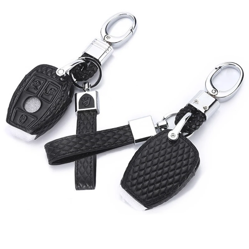 

For Mercedes Benz AMG W203 W210 W211 W124 W202 W204 W205 W212 W176 CLS CLA SLK 1 Pcs Car Key Case Cover Leather Key Holder Chain