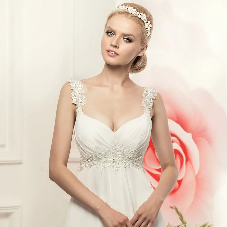 Simple Spaghetti Straps Chiffon Wedding Dresses Customized Bohemian Empire Bridal Gown White/Ivory Vestido de Novia 2020 6