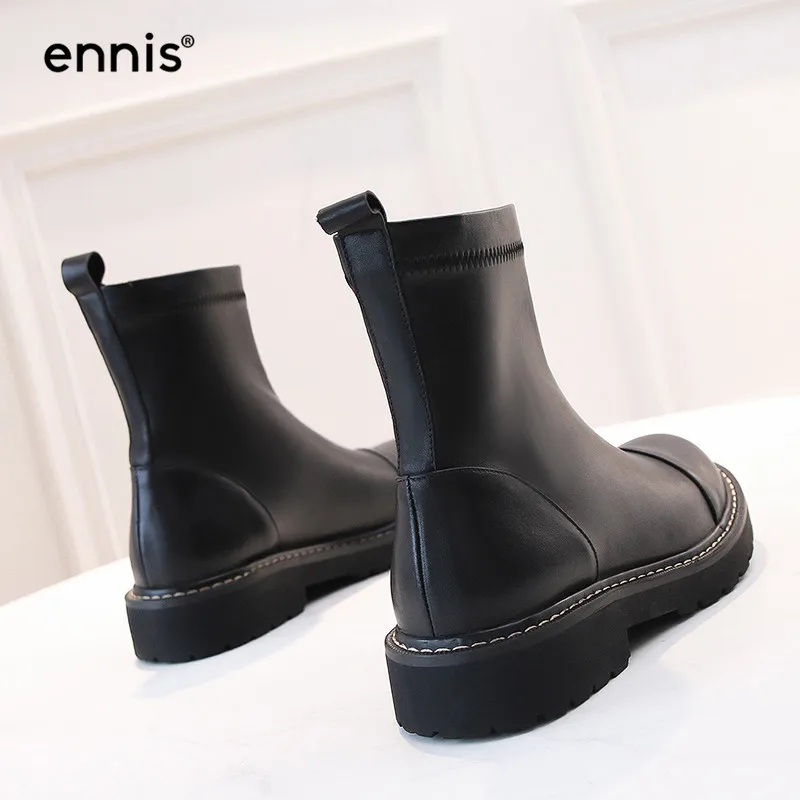 ENNIS/ г.; Модные женские растягивающиеся ботинки; черные ботильоны на платформе; женские осенние ботинки; Повседневная обувь без застежки с круглым носком в Корейском стиле; A940