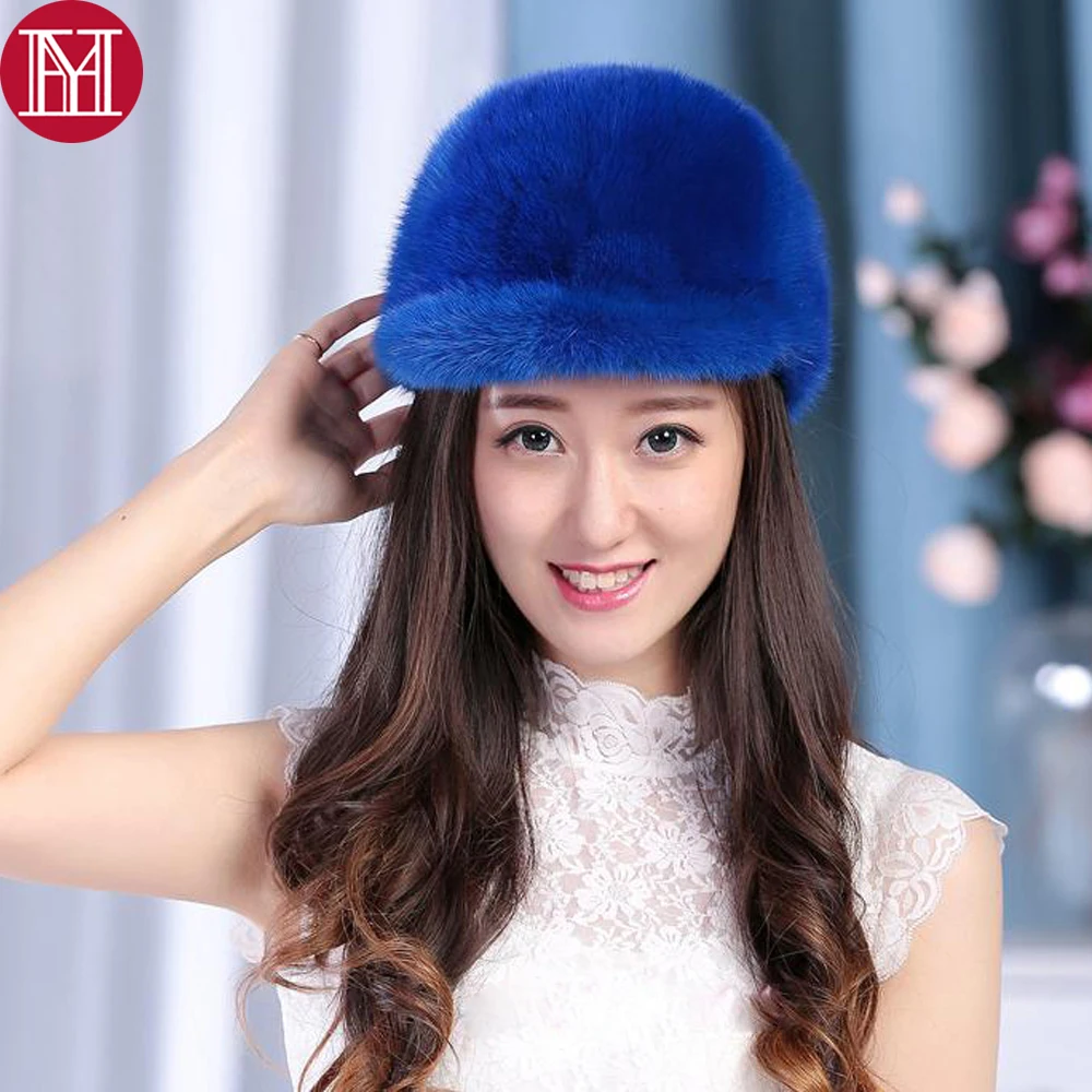 Новая мода Роскошная Дамская меховая шапка из натуральной норки s Женская зимняя вязаная шапка из натурального меха норки Толстая теплая повседневная меховая шапка из натуральной норки