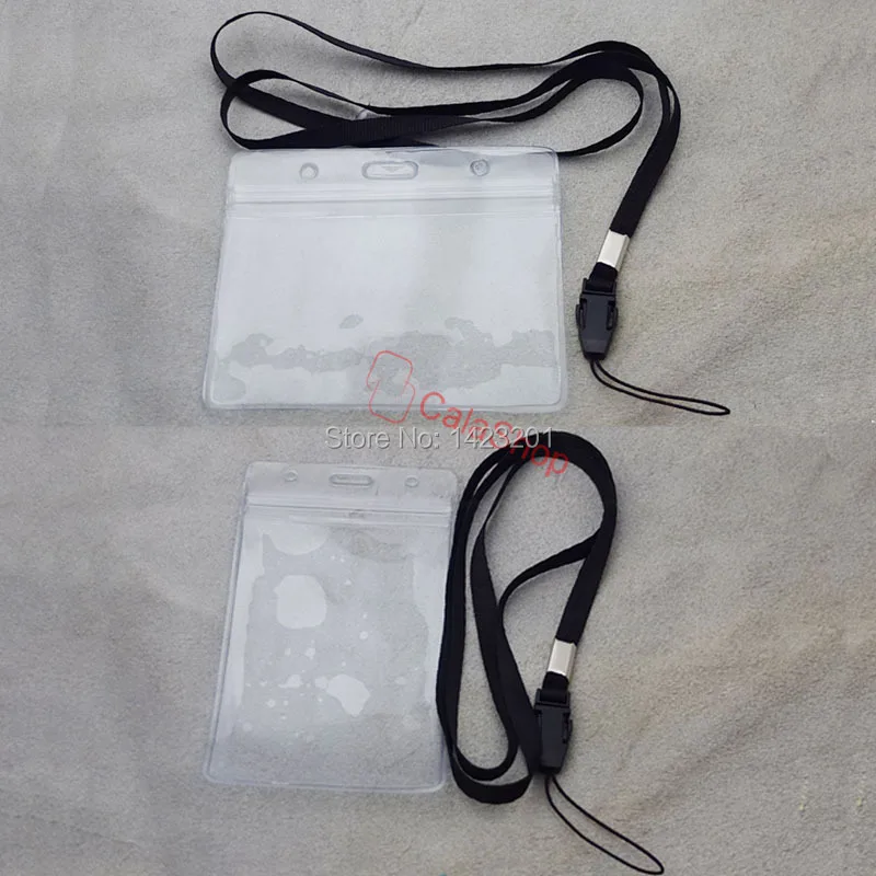 

20 Set / Lot Clear ID Card Holder Plastic Waterproof Vertical With Black Neck Strap Lanyard for badge