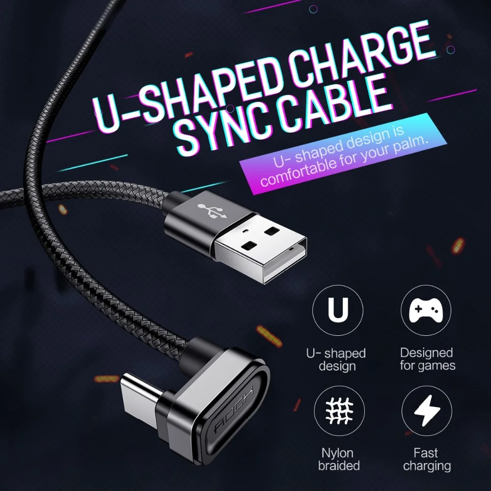 ROCK usb type C кабель для телефона U форма игры Быстрая зарядка Подставка для Samsung Galaxy S8 Nexus 5X Xiaomi OnePlus Macbook