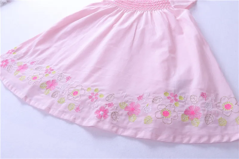 Свободное платье для девочек; летние розовые детские платья с вышитыми цветами; Одежда для девочек; хлопковая одежда для маленьких девочек; Детская школьная одежда для отдыха