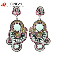 Горячая Распродажа, Винтажные серьги-капли розового золота в этническом стиле, карамельные полимерные бусины, эмалированные массивные серьги-капли для женщин, ювелирные изделия с кристаллами - изображение