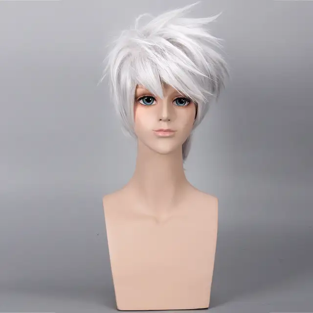 Anime Naruto Hatake Kakashi Cosplay Wig Silver White Short Heat