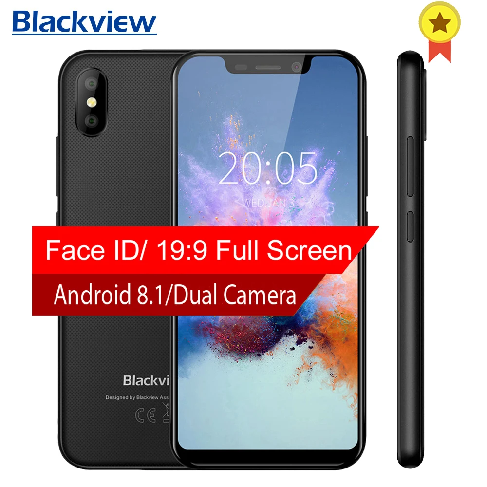 

Blackview A30 5.5'' 19:9 Screen smartphone Android 8.1 Quad core mobile phone 2GB+16GB 8.0MP Dual Camera 3G cell phone unlocked