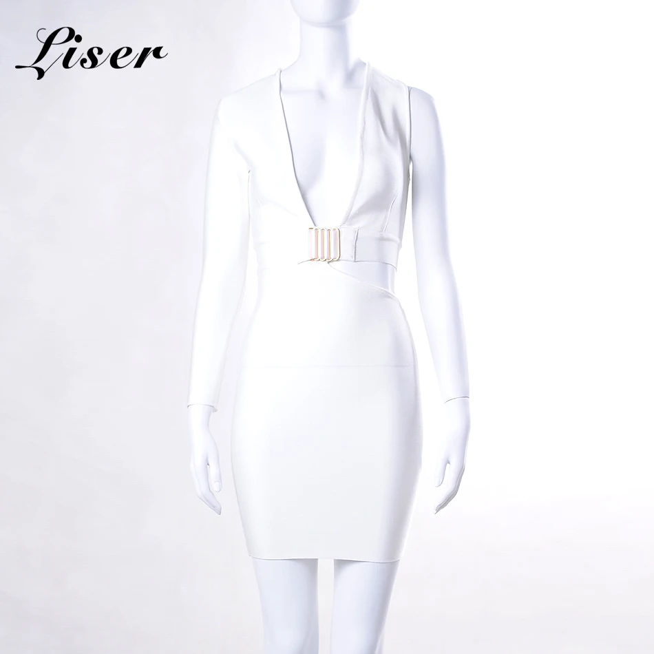 Liser новое летнее женское платье V шеи платье повязки Сексуальная Bodycon Элегантный Вечеринка черный, белый цвет платья Vestidos