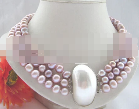 

FREE SHIPPING>@@> 3133 purple round freshwater pearl necklace - shell clasp