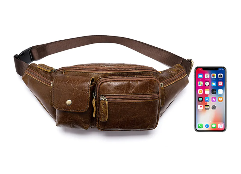 Mini Genuine Leather Fanny Pack Sling Chest Bag Anti-thief Hip Belt Waist Purse