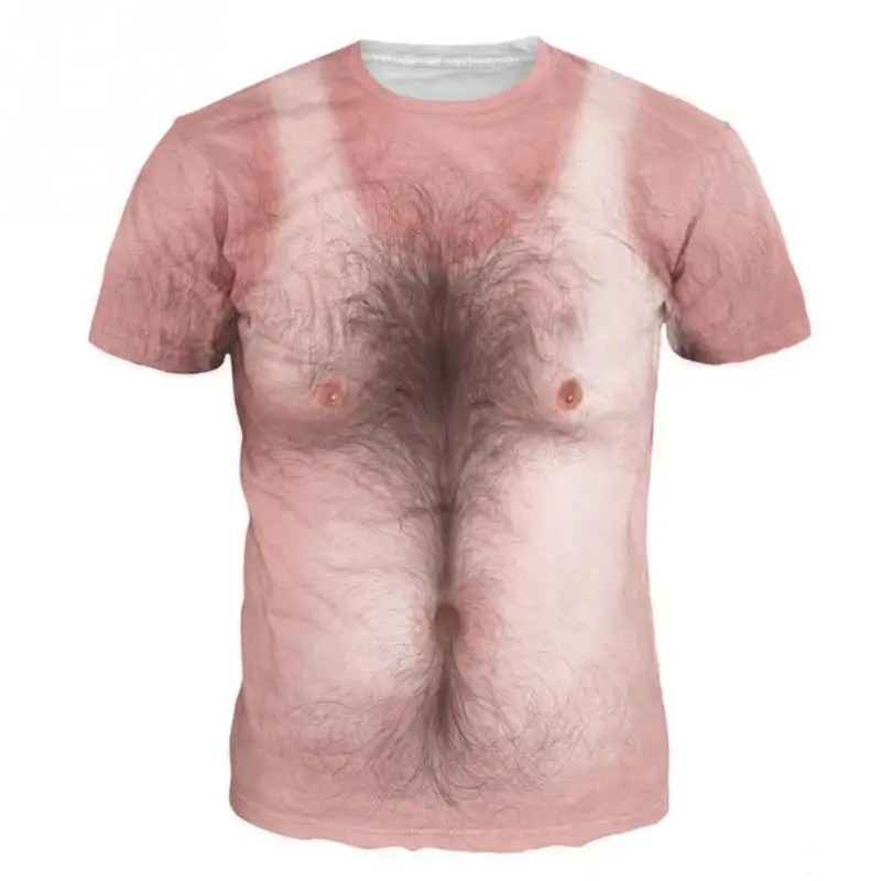 

Sexy Funny Novelty Tee T-shirts of Men 3D Naked Muscle T Shirt Hairy Chest Top Sexy Man Tee Shirt Homme Hip Hop Streetwear