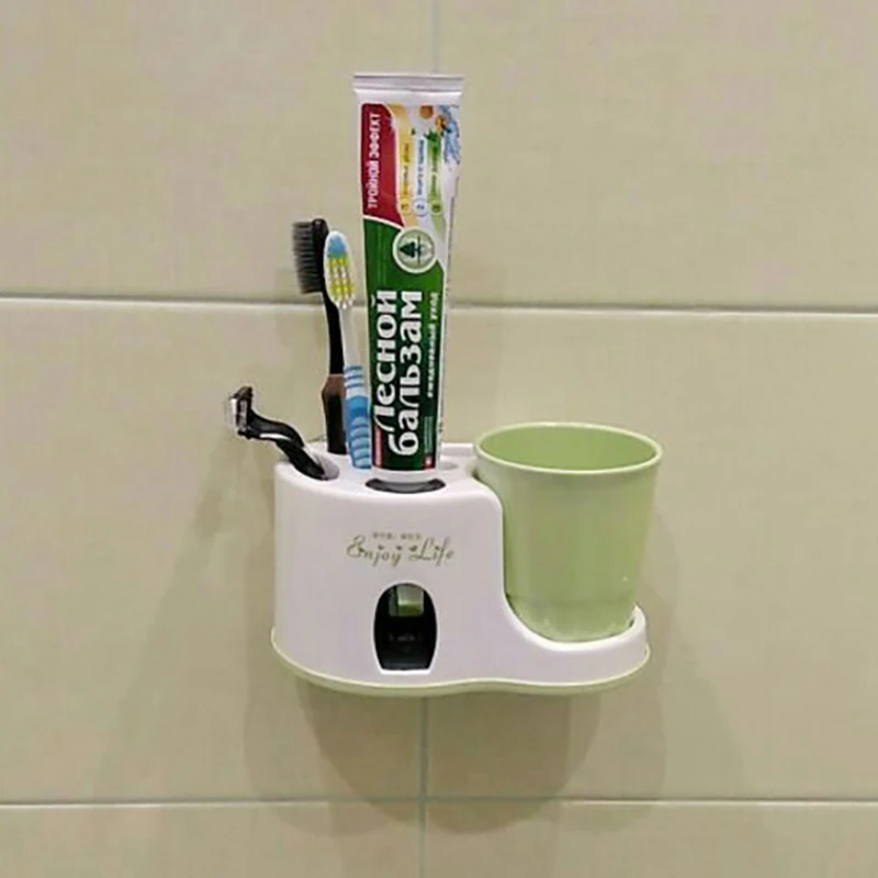 

1PC Automatic Toothpaste Dispenser With Cup Toothbrush Holder Toothpaste Squeeze With Sucker Wall Mounted Bathroom Accessories
