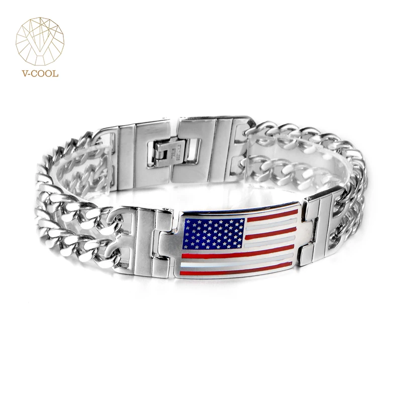 Vcool рок американский флаг звено цепи браслет Для мужчин Jewelry Рождественский подарок оптовая продажа 210*18 мм 2 шт./лот ручной Браслеты с подвес...