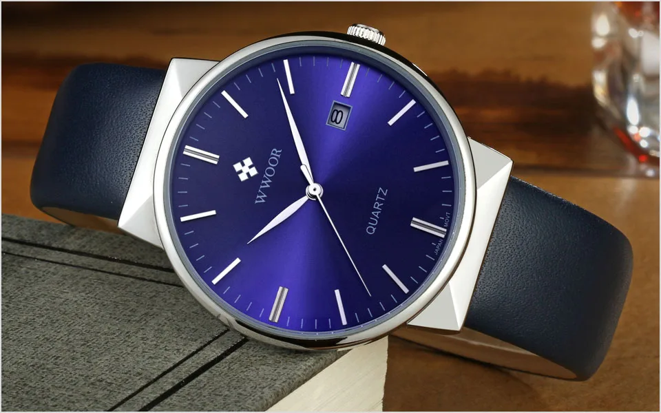 WWOOR мужские часы брендовые Роскошные водонепроницаемые аналоговые кварцевые часы мужские кожаный ремень повседневные спортивные часы мужские синие relogio masculino