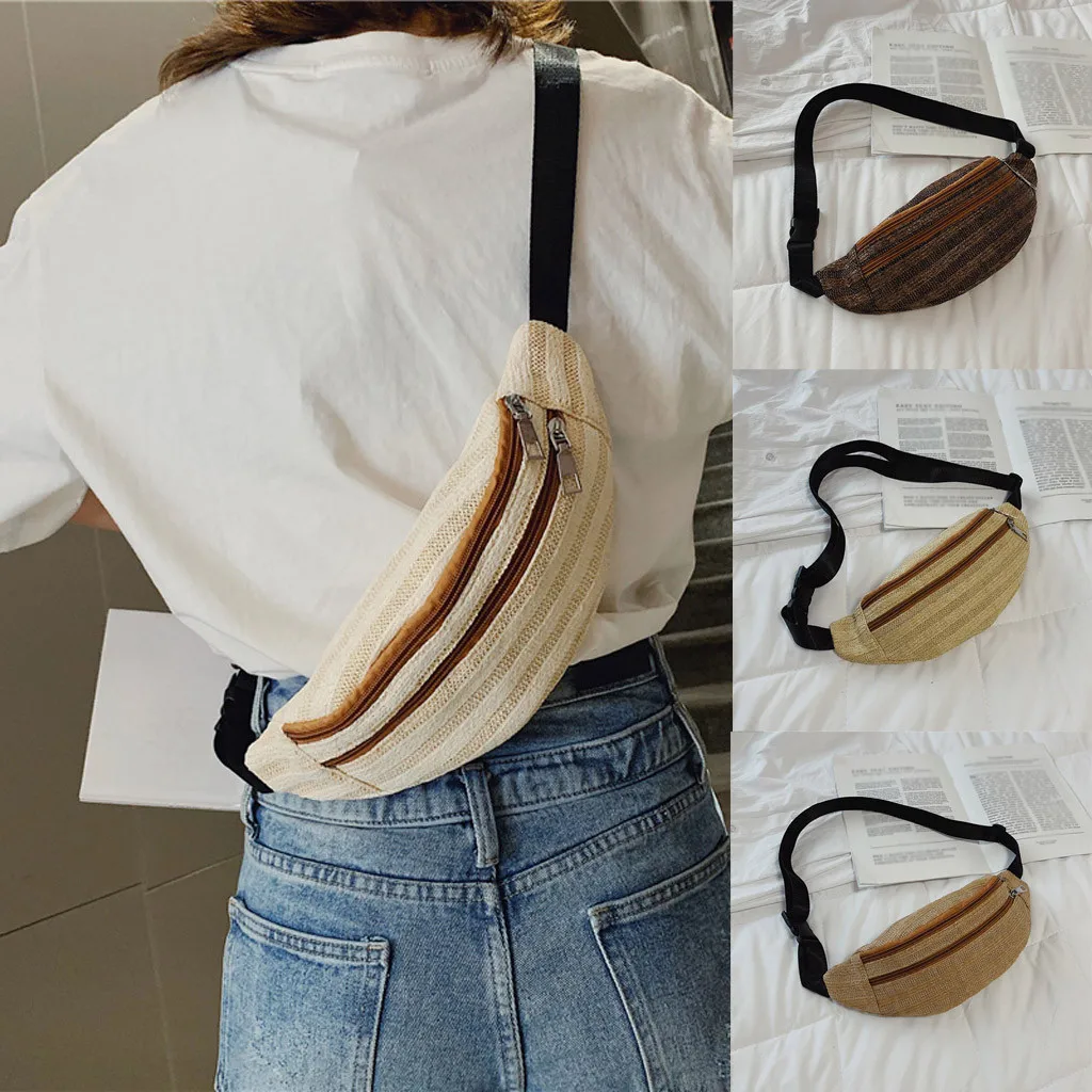 

rattan bag Straw fanny Bag women Female Belt Bag Waist Pack Chest Phone Pouch beach Bolsos Messenger sac for Women wicker bag