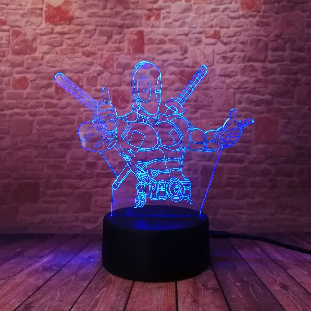 Мстители Дедпул светодиодный 3d-ночник USB 7 цветов украшения иллюзия RGB дом Hould лампы Детские праздники и дни рождения подарки другу