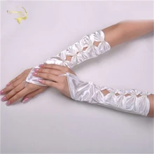 Горячие Luvas De Noiva Свадебные перчатки из бисера лук белый красный длинная Люси относится Свадебные перчатки Свадебные аксессуары G001