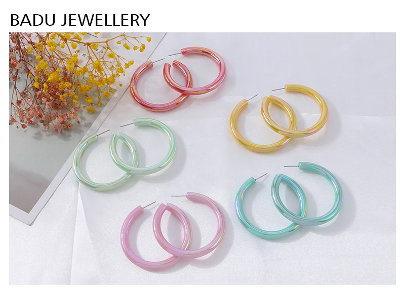 Badu цветные большие серьги-кольца для женщин Новая мода Панк полые круглые пластиковые серьги ювелирные изделия подарок для девочки